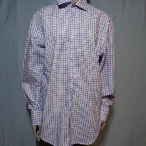 Michelsons London blue square patterned button up, size medium